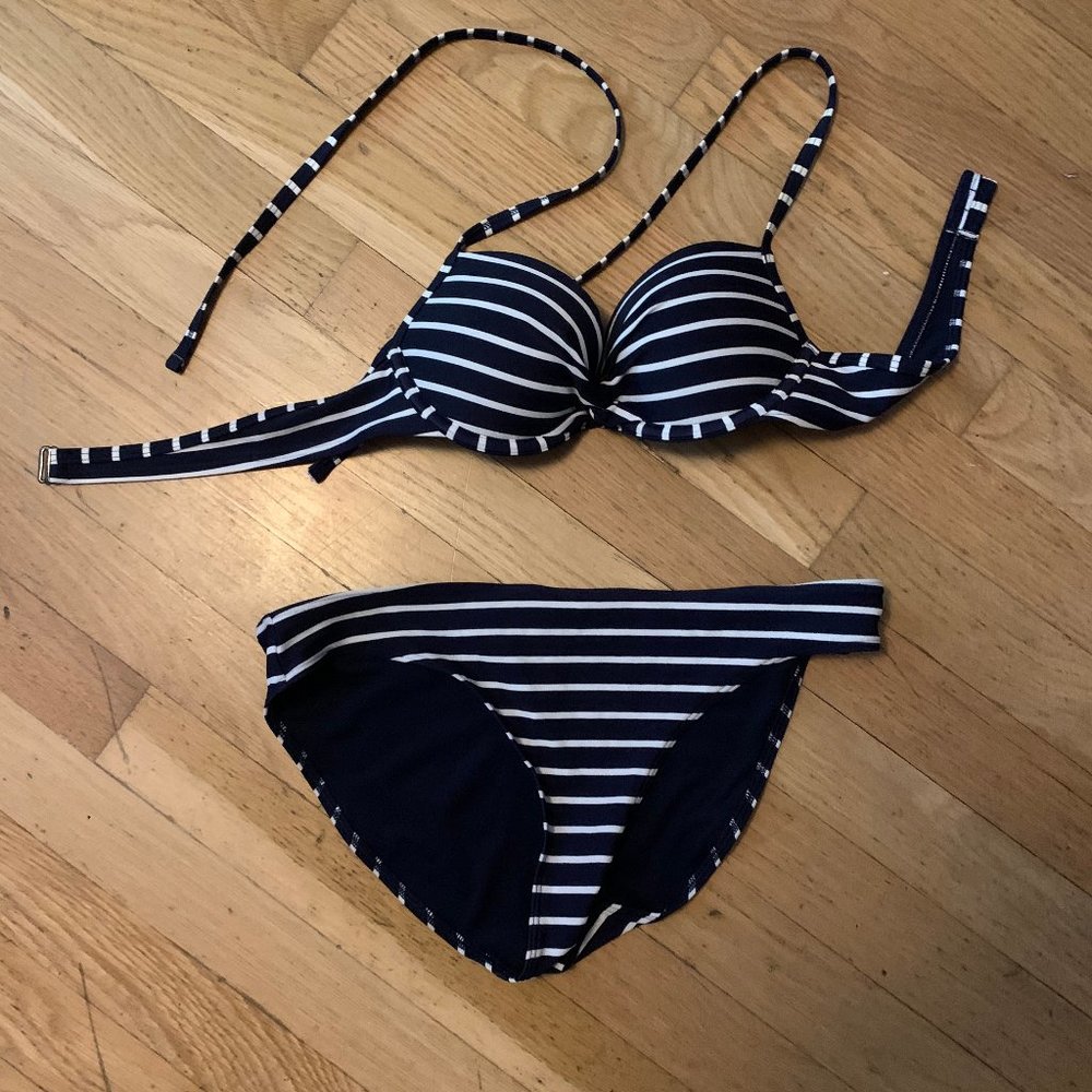 Navy and White Striped Bikini